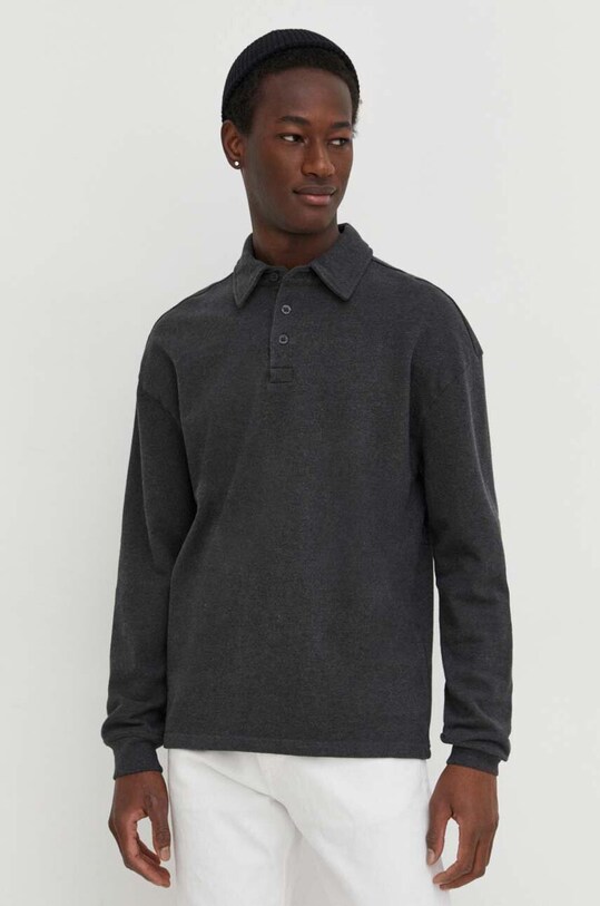 American Vintage longsleeve bawełniany SWEAT ML COL POLO bawełna szary MHOD03AE24
