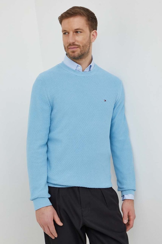 Bavlněný svetr Tommy Hilfiger kulatý modrá MW0MW34692