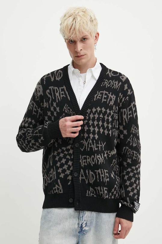 KSUBI kardigan bawełniany heroism cardigan wzorzyste czarny MPS24KW005