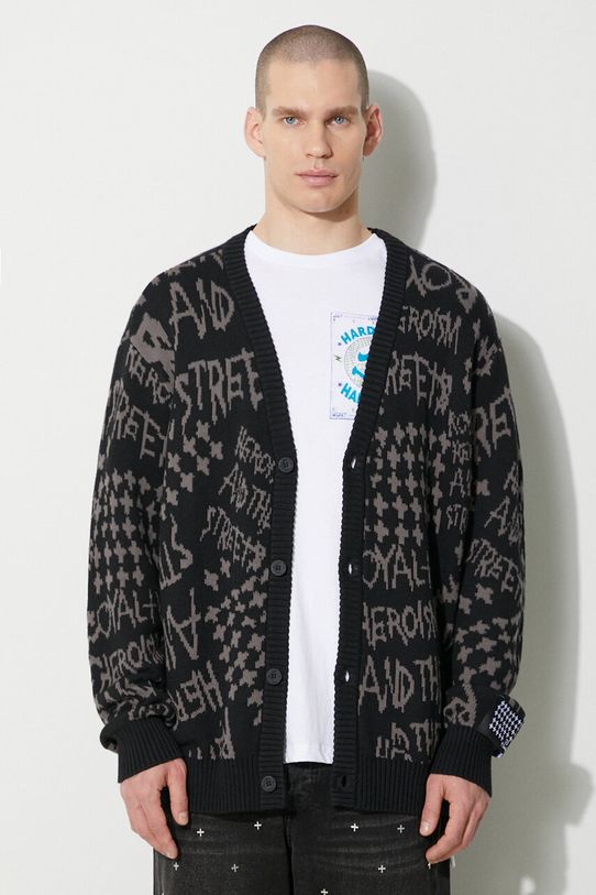 Pamučni kardigan KSUBI heroism cardigan krivi crna MPS24KW005