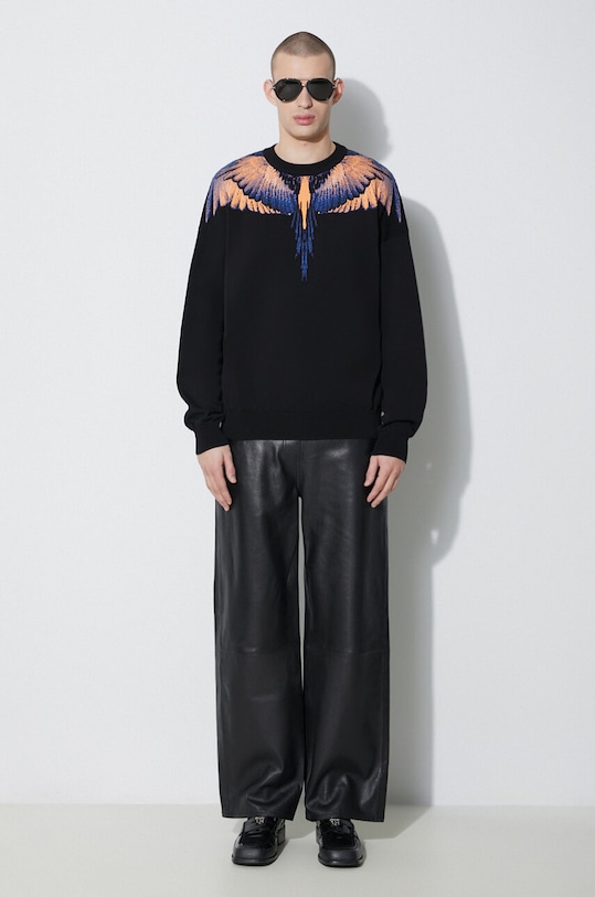Marcelo Burlon sweter bawełniany Icon Wings Knit Boxy Crew wzorzyste czarny CMHE024S24KNI0011026