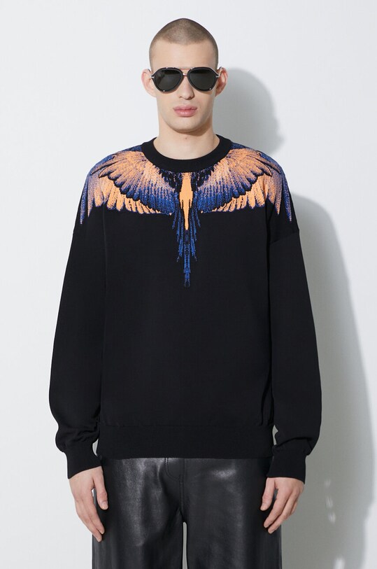 Odjeća Pamučni pulover Marcelo Burlon Icon Wings Knit Boxy Crew CMHE024S24KNI0011026 crna