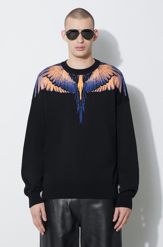 Odzież Marcelo Burlon sweter bawełniany Icon Wings Knit Boxy Crew CMHE024S24KNI0011026 czarny