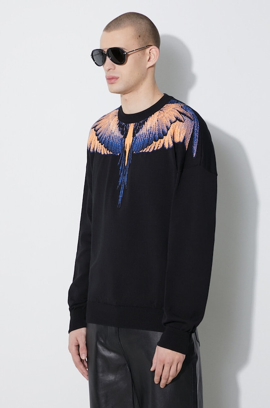 Marcelo Burlon sweter bawełniany Icon Wings Knit Boxy Crew czarny CMHE024S24KNI0011026