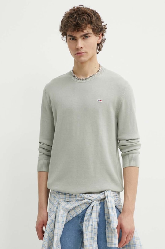 Bavlnený sveter Tommy Jeans bavlna zelená DM0DM18895