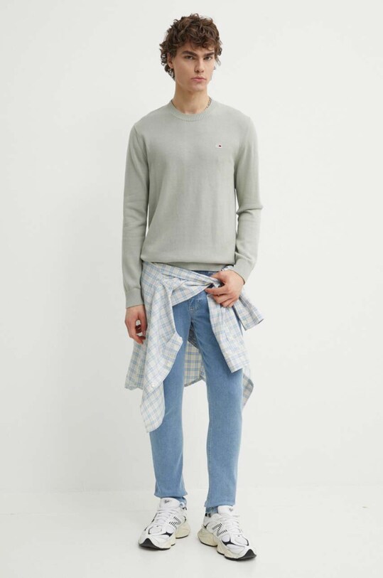Бавовняний светр Tommy Jeans DM0DM18895 зелений NC24