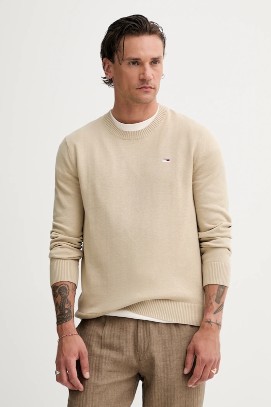 Бавовняний светр Tommy Jeans бавовна бежевий DM0DM18895