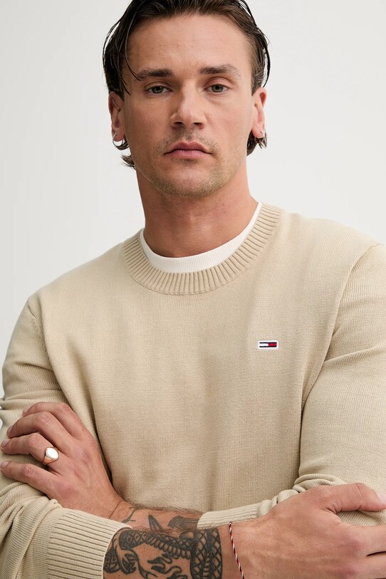 Tommy Jeans pulover de bumbac bej DM0DM18895