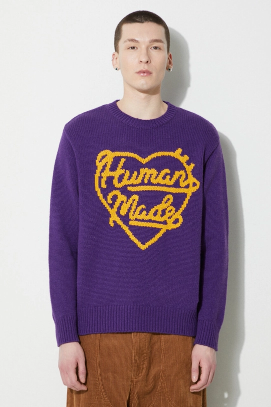 Human Made maglione in lana Low Gauge Knit Sweater stampa all-over violetto HM27CS038