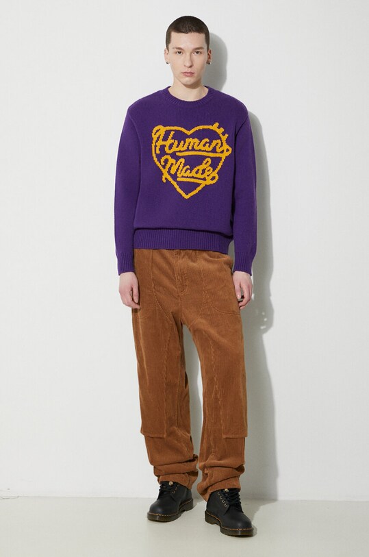 Шерстяной свитер Human Made Low Gauge Knit Sweater HM27CS038 фиолетовой SS24