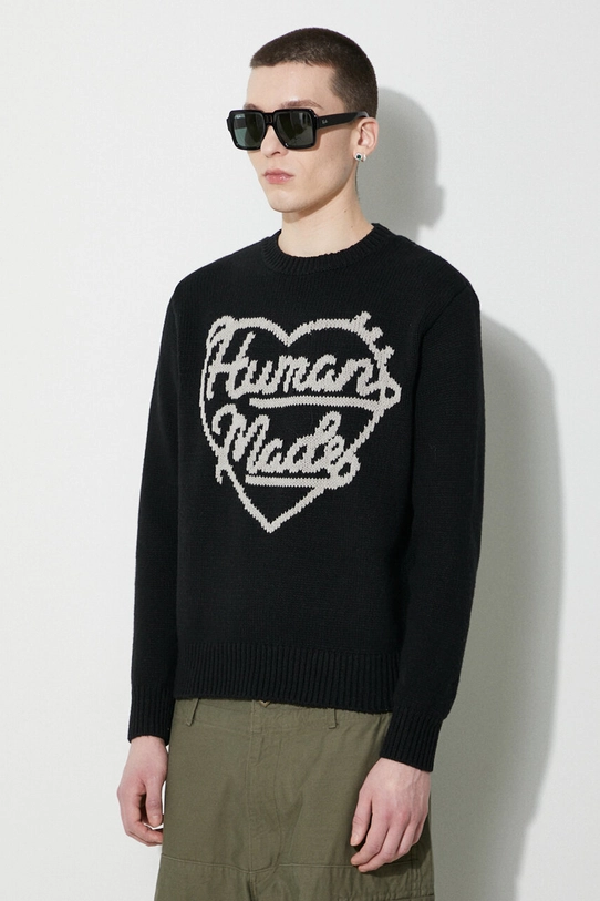 Вълнен пуловер Human Made Low Gauge Knit Sweater черен HM27CS038