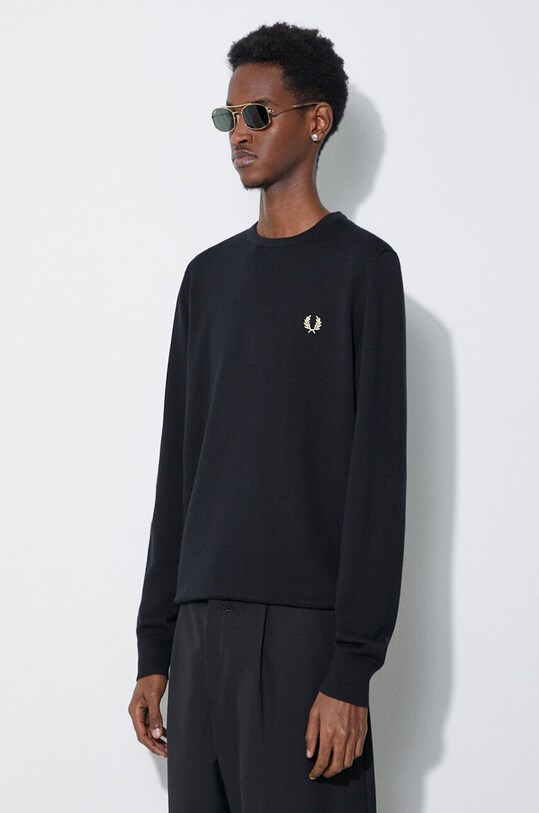 Fred Perry pulover de lână Classic Crew Neck Jumper negru K9601.198