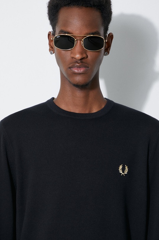 Fred Perry pulover de lână Classic Crew Neck Jumper K9601.198 negru