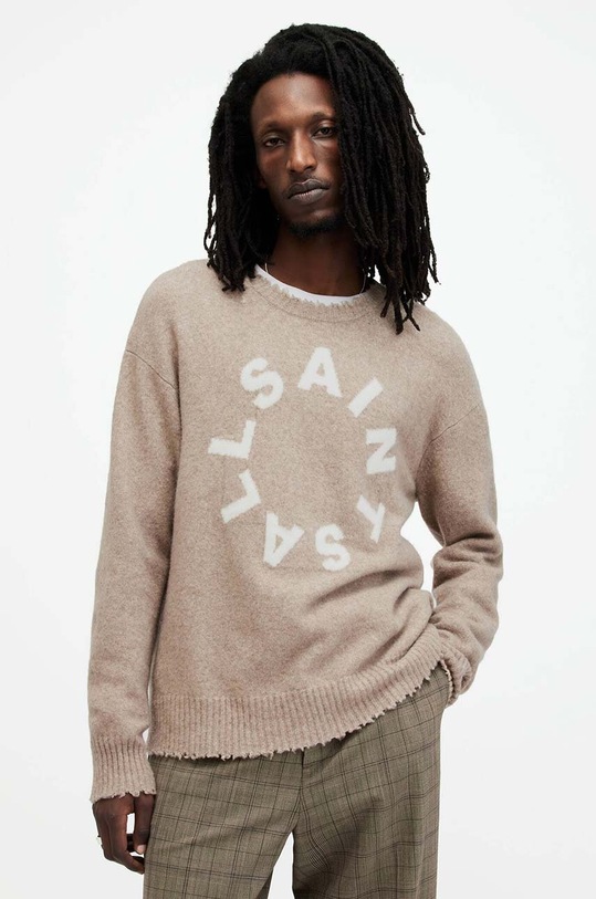 AllSaints sukienka z wełną TIAGO okrągły beżowy MK011KA