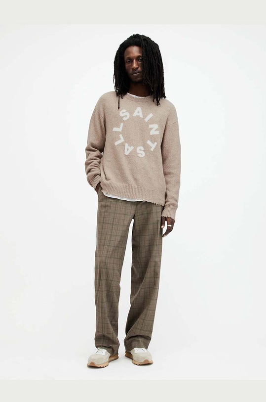 AllSaints sukienka z wełną TIAGO MK011KA beżowy