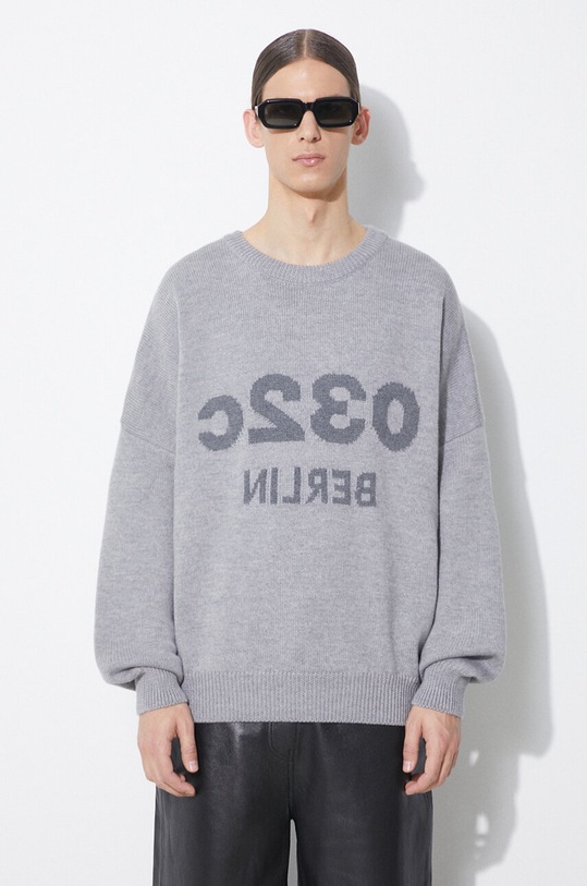Vlnený sveter 032C Selfie Sweater vzorovaný sivá SS24.K.1010