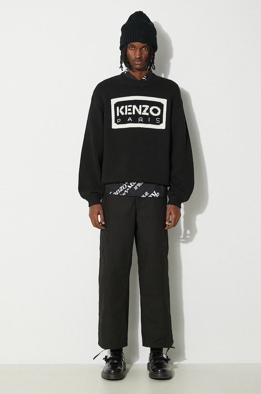 Kenzo sweter z domieszką wełny Bicolor Kenzo Paris Jumper FD55PU3833LA.99 czarny SS24