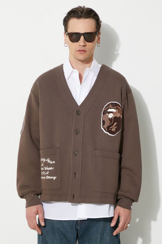 A Bathing Ape bluza College Badges Sweat Cardigan pozostałe brązowy 1J80113063