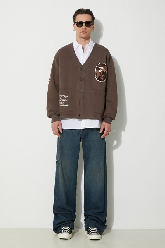 Μπλούζα A Bathing Ape College Badges Sweat Cardigan 1J80113063 καφέ SS24