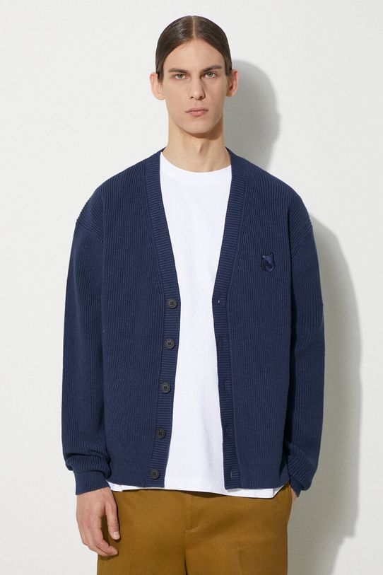 Neil Barrett cardigan Bold Fox Head Patch Comfort Ribbed Cardigan uni bleumarin MM00506KT1098