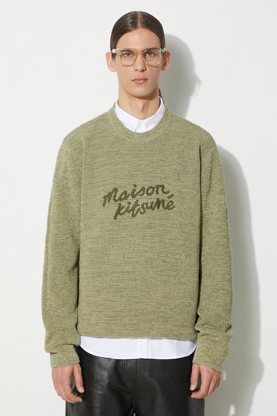 Maison Kitsuné pulover de bumbac Handwriting Comfort Jumper bumbac verde MM00807KT1108
