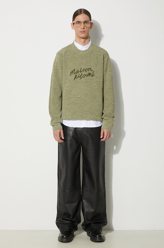Maison Kitsuné pulover de bumbac Handwriting Comfort Jumper MM00807KT1108 verde SS24