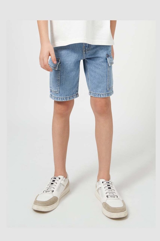 Dětské bavlněné šortky Mayoral cargo denim 6288.7F.Junior.PPYH modrá