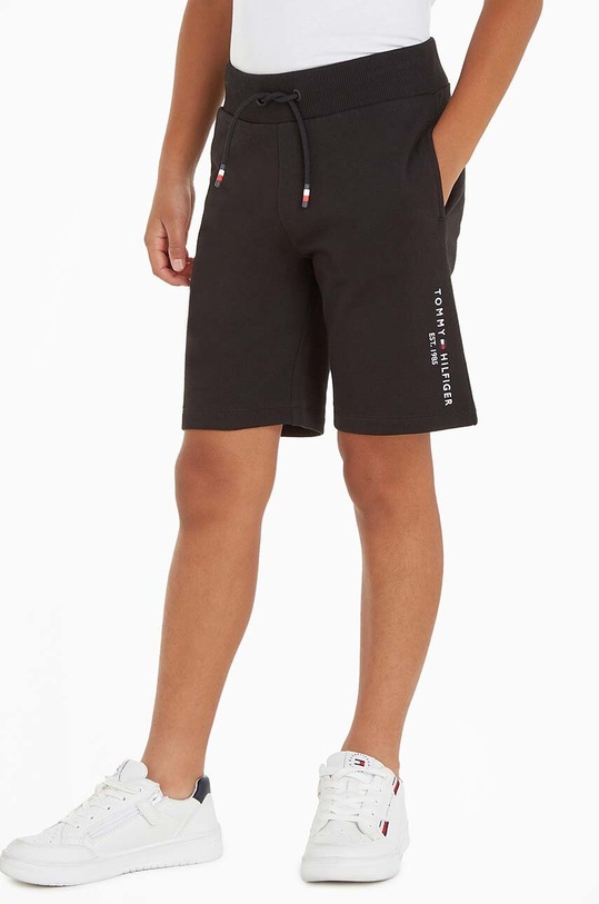 Dětské bavlněné šortky Tommy Hilfiger pletenina černá KB0KB08984.98.122.PPYH