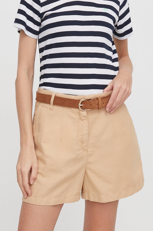 Tommy Hilfiger vászonkeverék rövidnadrág len szállal bézs WW0WW41603