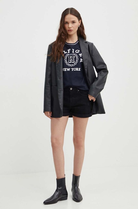 Pepe Jeans pantaloni scurti jeans STRAIGHT SHORT HW PL801108XG8 negru SS24