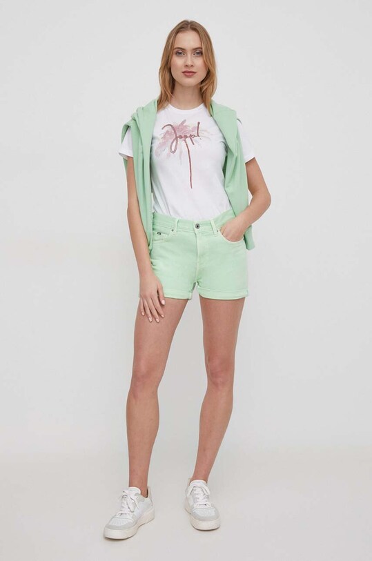 Rifľové krátke nohavice Pepe Jeans STRAIGHT SHORT HW PL801108YH1 zelená SS24