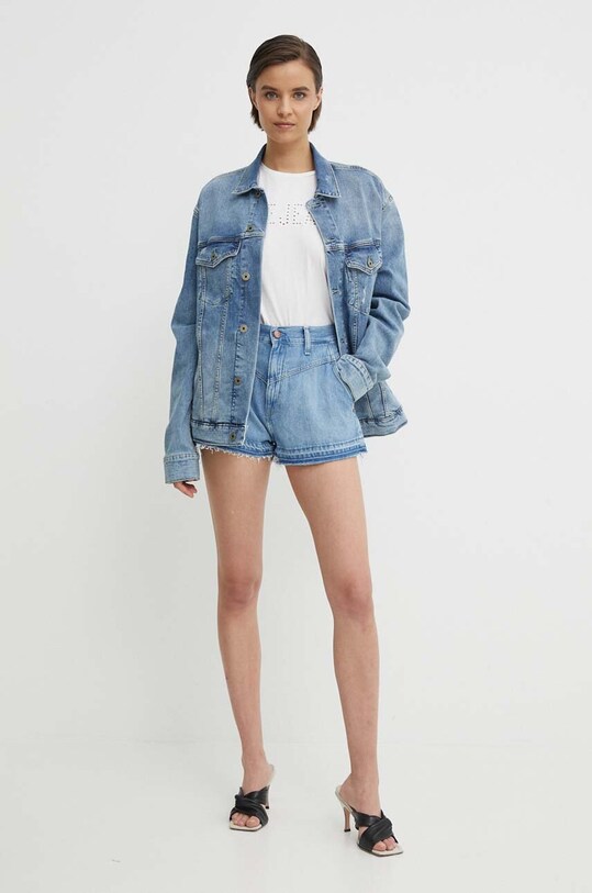 Pepe Jeans pantaloni scurti jeans A-LINE SHORT UHW SKY PL801114 albastru SS24