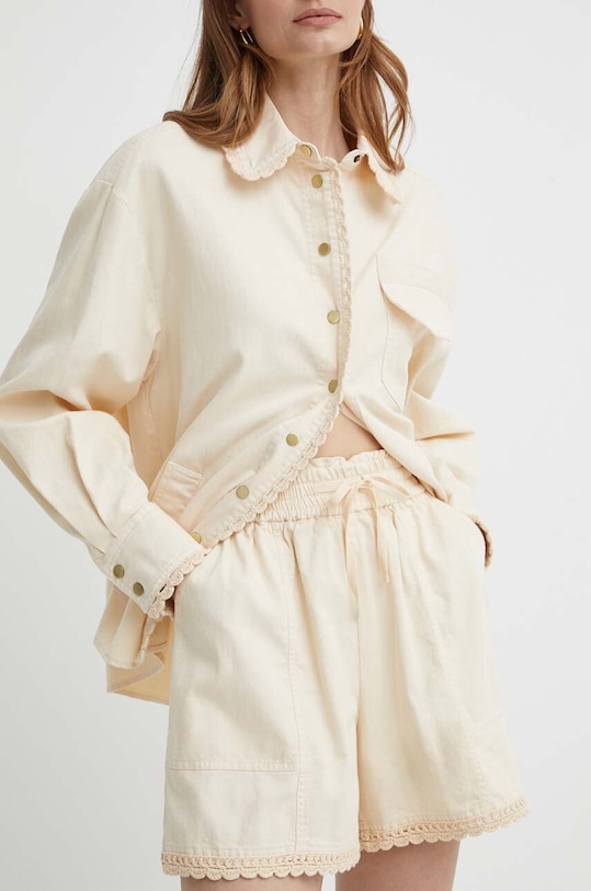 Šortky s prímesou ľanu Twinset s prímesou ľanu béžová 241TT2302