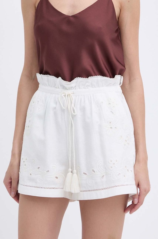 Twinset szorty z domieszką lnu aplikacja beżowy 241TT2011