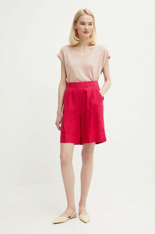 United Colors of Benetton szorty lniane 4AGHD900D różowy SS24