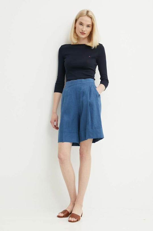 United Colors of Benetton szorty lniane 4AGHD900D niebieski SS24