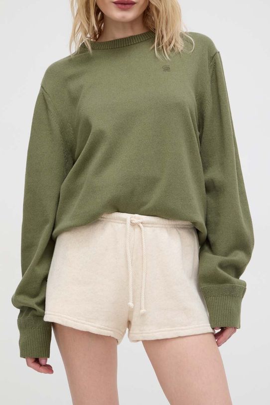 American Vintage szorty z domieszką lnu SHORT COURT dzianina beżowy ITO09AE24