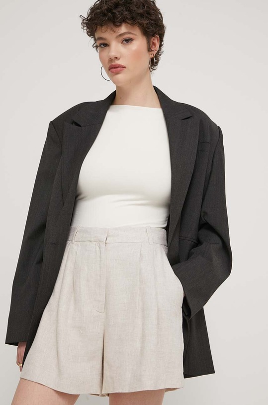 Abercrombie & Fitch szorty lniane tkanina beżowy KI149.4176.185