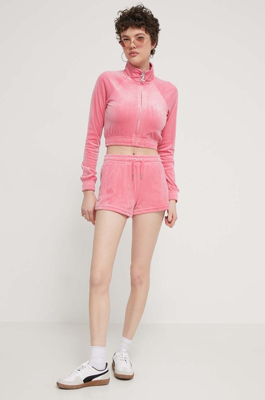 Juicy Couture szorty welurowe aplikacja różowy JCWH121001.650