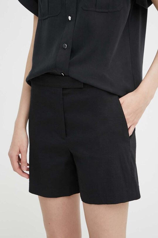 Theory pantaloni scurti din in panza negru O0303216