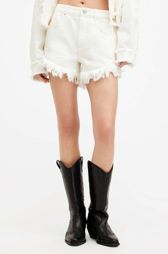 Дънков къс панталон от памук AllSaints ASTRID FRAY SHORT W074EA бял SS24