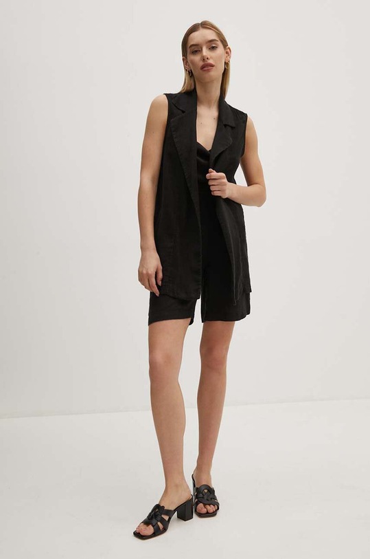 Sisley pantaloni scurti din in 41I4L901F negru SS24