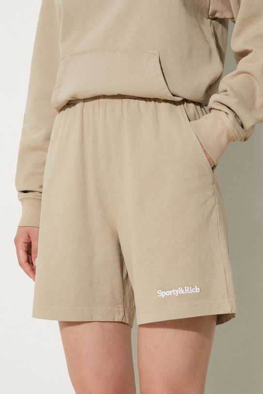 Памучен къс панталон Sporty & Rich Serif Logo Embroidered SH021S405SE бежов