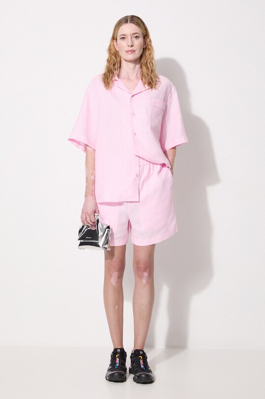 Lanene kratke hlače Pangaia DNA Linen Mid Length Shorts 10001972 roza SS24