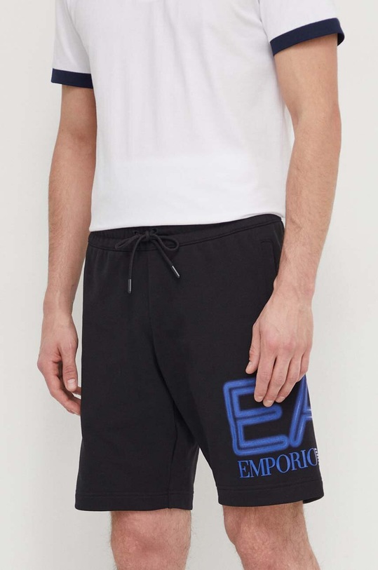 EA7 Emporio Armani pantaloni scurti din bumbac tricotaj negru 3DPS76.PJSHZ.1200