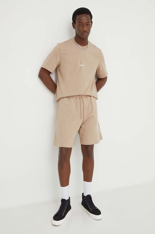 Хлопковые шорты MSGM хлопок бежевый 3640MB76.247000