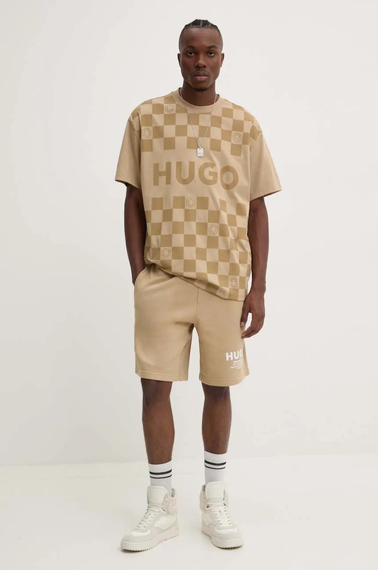 Hugo Blue pantaloni scurti din bumbac 50510728 bej SS25