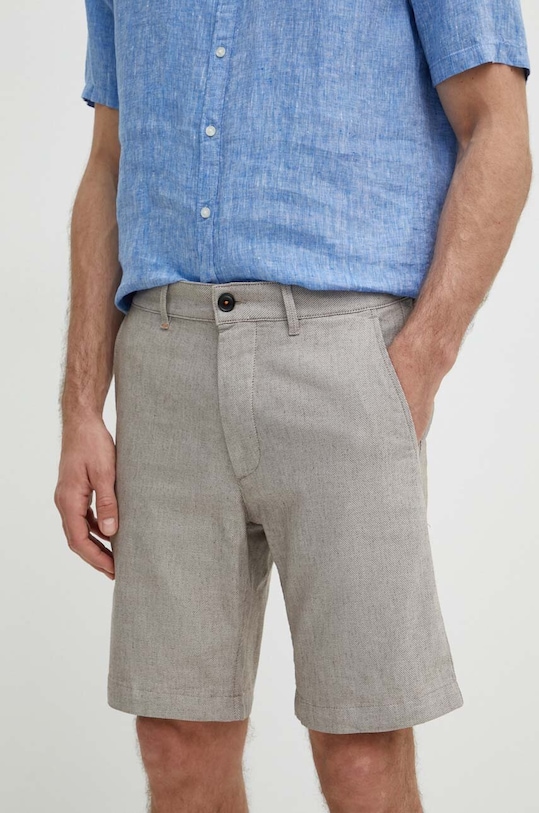 BOSS Orange szorty z domieszką lnu tkanina beżowy 50513017