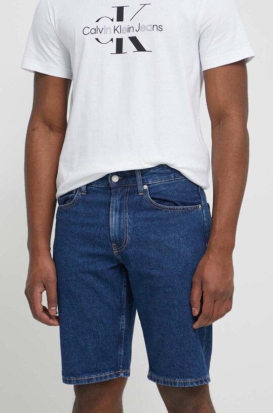Rifľové krátke nohavice Calvin Klein Jeans bavlna tmavomodrá J30J324870