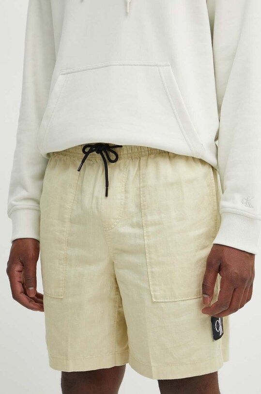 Шорти з домішкою льону Calvin Klein Jeans з додаванням льону зелений J30J325475